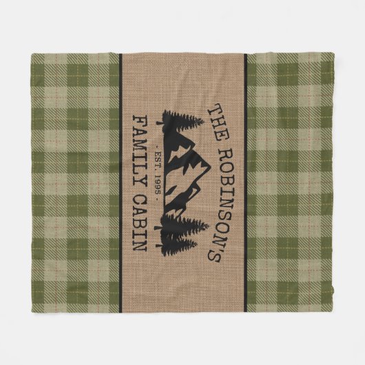 Familienaam Cabin Trees Sage Green Play Burlap Fleece Deken (Voorkant (Horizontaal))