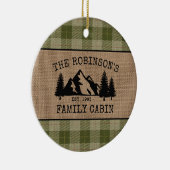 Familienaam Cabin Trees Sage Green Play Burlap Keramisch Ornament (Rechts)