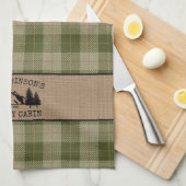 Familienaam Cabin Trees Sage Green Play Burlap Theedoek (Quarter Fold)