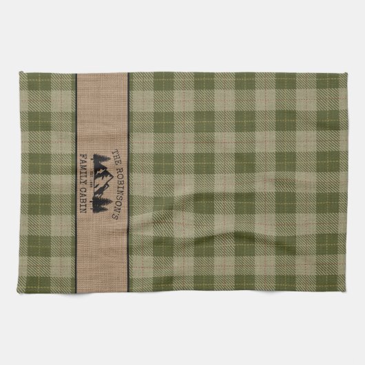 Familienaam Cabin Trees Sage Green Play Burlap Theedoek (Horizontaal)