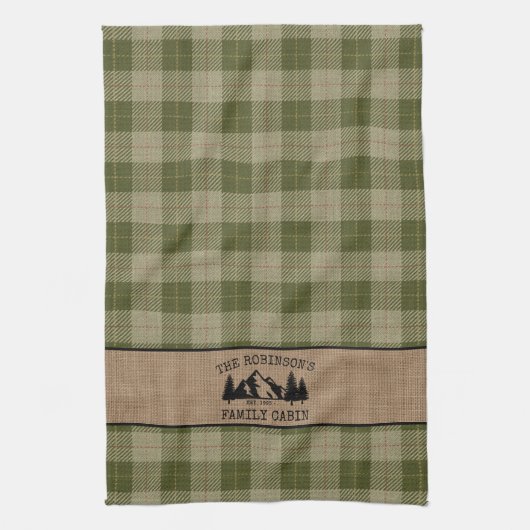 Familienaam Cabin Trees Sage Green Play Burlap Theedoek (Verticaal)