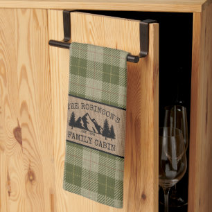 Familienaam Cabin Trees Sage Green Play Burlap Theedoek