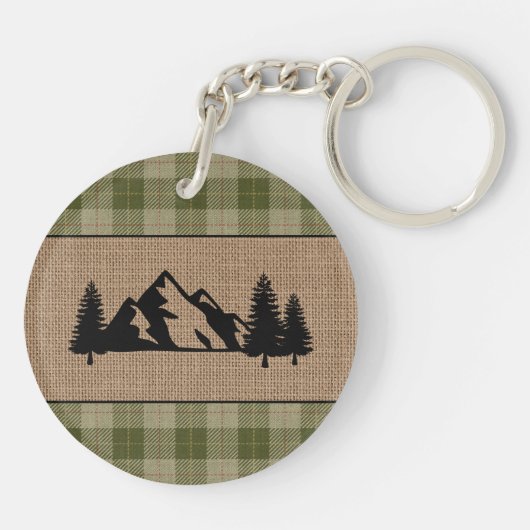 Familienaam Cabin Trees Sage Play Burlap 2 zijkant Sleutelhanger (Achterkant)