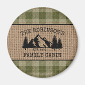 Familienaam Cabin Trees Sage Play Burlap Round Magneet (Voorkant)