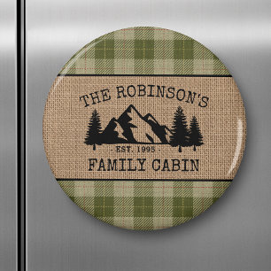 Familienaam Cabin Trees Sage Play Burlap Round Magneet