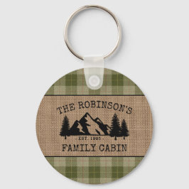 Familienaam Cabin Trees Sage Play Burlap Round Sleutelhanger