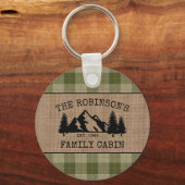 Familienaam Cabin Trees Sage Play Burlap Round Sleutelhanger (Voorkant)