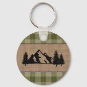 Familienaam Cabin Trees Sage Play Burlap Round Sleutelhanger (Achterkant)