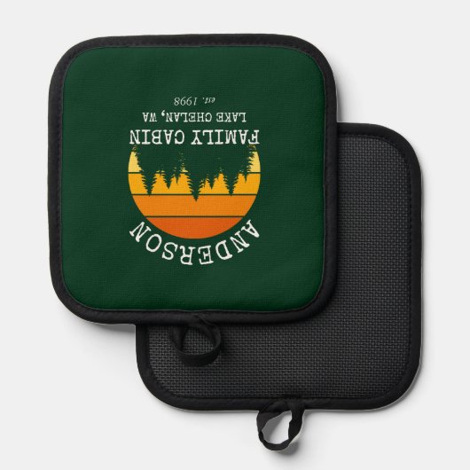 Familienaam Cabine Pijnbomen Zonsondergang Groen Pannenlap (Voorkant / Achterkant)