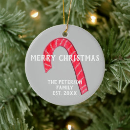Familienaam Candy Cane-kerstboom Omkeerbaar Keramisch Ornament