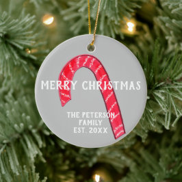 Familienaam Candy Cane-kerstboom Omkeerbaar Keramisch Ornament