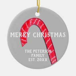 Familienaam Candy Cane-kerstboom Omkeerbaar Keramisch Ornament