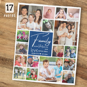 Familienaam Citaat 17 Fotocollage Blauw En Wit Fleece Deken