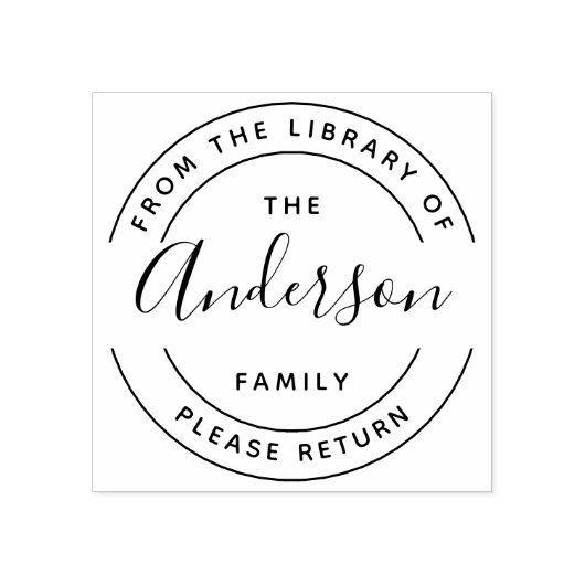 familienaam | Creëer Uw eigen ronde bibliotheekboe Rubberstempel (Afrduk)