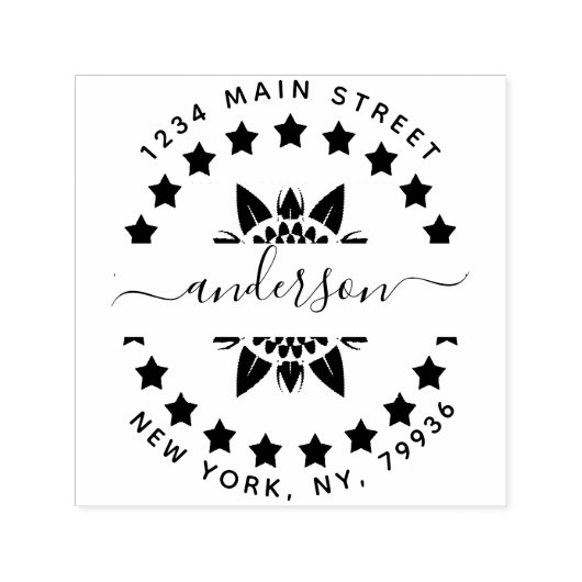 Familienaam, Creëer Uw Eigen Ronde Terugkeeradres Zelfinktende Stempel (Design)