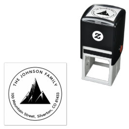 Familienaam Curved Text Mountain Return Address Zelfinktende Stempel