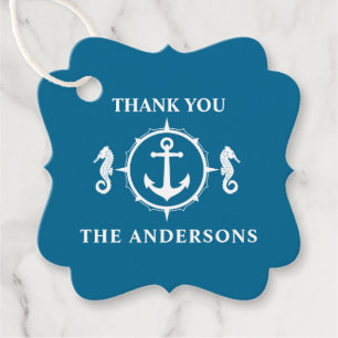 Familienaam Dank u Seahorse Anker Aqua Blue Bedankjes Labels