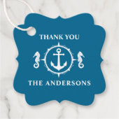 Familienaam Dank u Seahorse Anker Aqua Blue Bedankjes Labels (Voorkant)