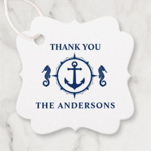 Familienaam Dank u Seahorse Anker Navy Blue Bedankjes Labels