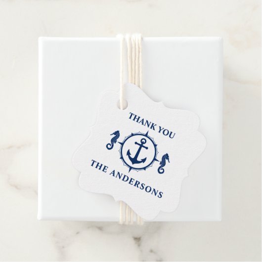 Familienaam Dank u Seahorse Anker Navy Blue Bedankjes Labels (In situ)