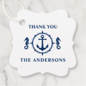 Familienaam Dank u Seahorse Anker Navy Blue Bedankjes Labels (Voorkant)