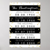 Familienaam & Data Black Stripes & Gold Confetti Poster (Voorkant)