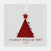 Familienaam | Datum | Kerstboom met rode Waterverf Glas Ornament (Achterkant)