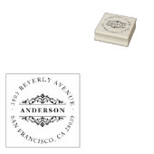 familienaam | Deco Bloeiende Ronde Retouradres Rubberstempel (Gestempeld)