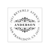 familienaam | Deco Bloeiende Ronde Retouradres Rubberstempel (Afrduk)