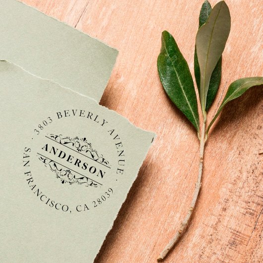 familienaam | Deco Bloeiende Ronde Retouradres Rubberstempel