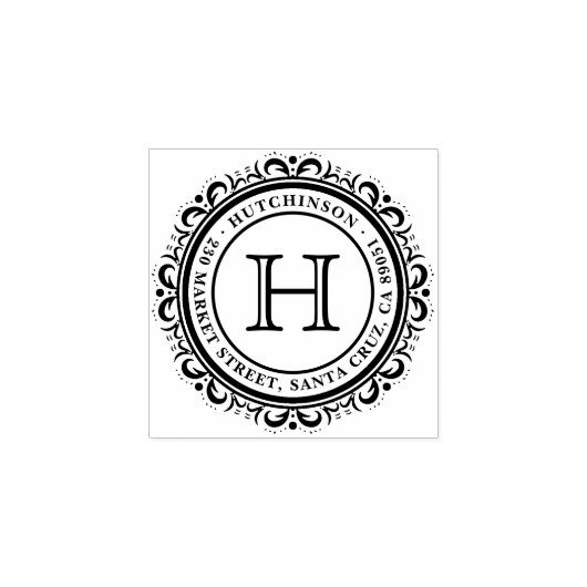 familienaam | Deco Bloeiende Ronde Retouradres Rubberstempel (Afrduk)