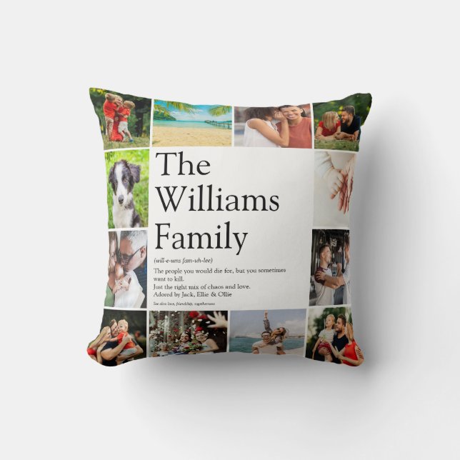 Familienaam Definitie Fotocollage Pret Kussen (Voorkant)