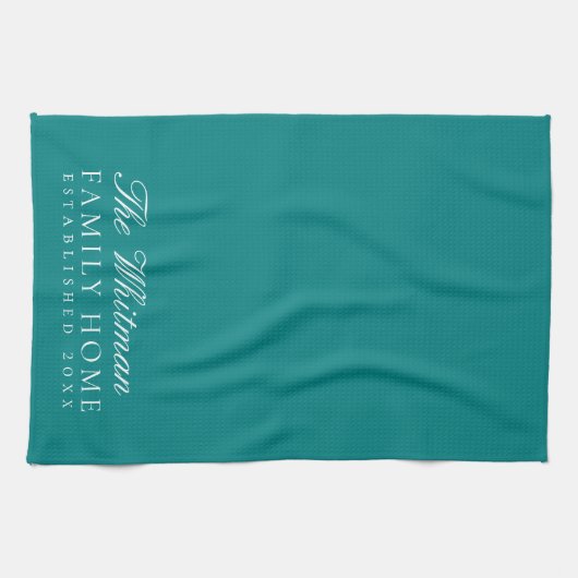 Familienaam Elegant Blauwgroen Kitchen Theedoek (Horizontaal)