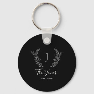 Familienaam elegant gepersonaliseerd zwart sleutelhanger
