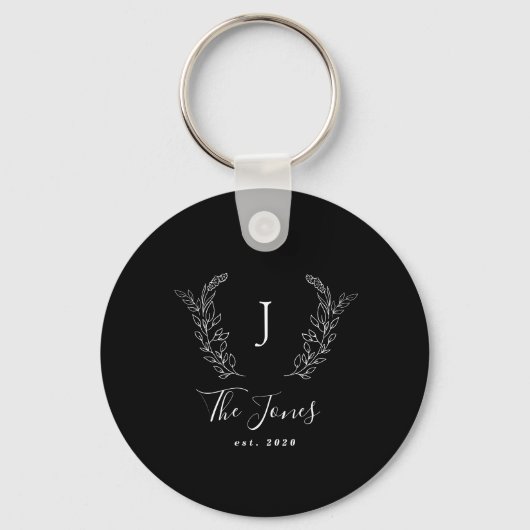 Familienaam elegant gepersonaliseerd zwart sleutelhanger (Voorkant)