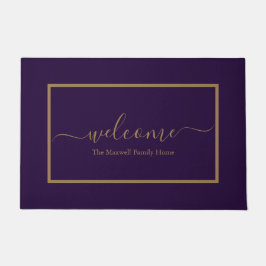 Familienaam Elegant paars en gouden script, welkom Deurmat