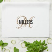 Familienaam Elegant White Gold Script Monogram Theedoek (Gevouwen)