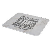 Familienaam Elegant White Marble Monogram Snijplank (Hoek)