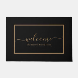 Familienaam Elegant zwart-wit en gouden script Deurmat