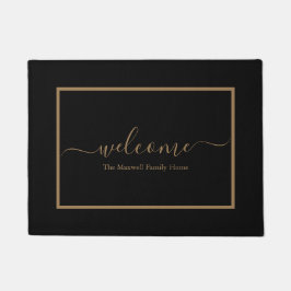 Familienaam Elegant zwart-wit en gouden script Deurmat