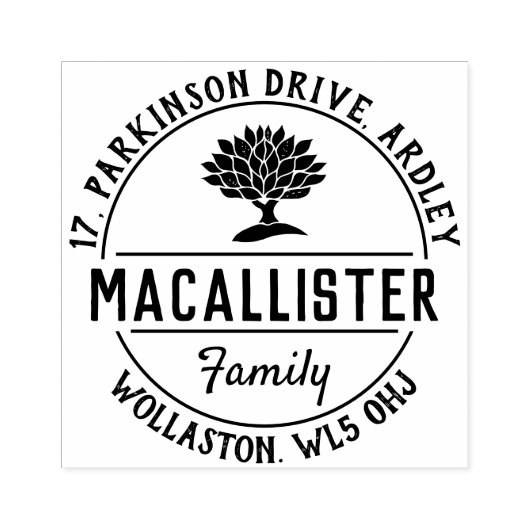 Familienaam en Adres met de Motif van de Boom Rubberstempel (Afrduk)