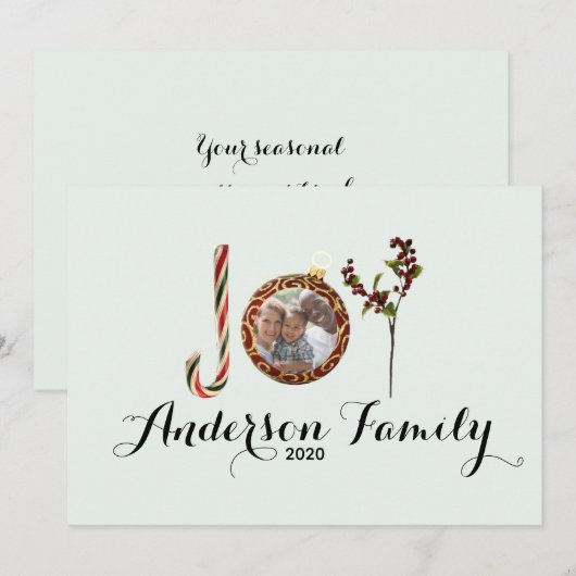 Familienaam en foto in kerstornament feestdagenkaart (Voorkant / Achterkant)