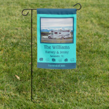 Familienaam en Foto RV Campsite Flag, blauw, Blauw