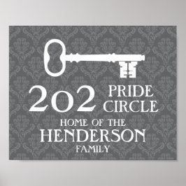 Familienaam en huisadres Damask House Key Poster