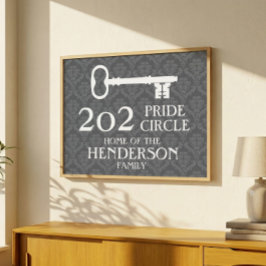 Familienaam en huisadres damasten huissleutel poster