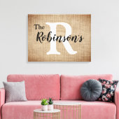 Familienaam en Initiaal Rustic Burlap Afbeelding Canvas Afdruk (Insitu (Woonkamer))