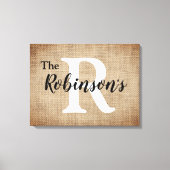Familienaam en Initiaal Rustic Burlap Afbeelding Canvas Afdruk (Voorkant)