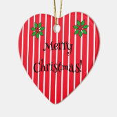 Familienaam en Jaar op Rode en Witte Strepen Keramisch Ornament (Links)