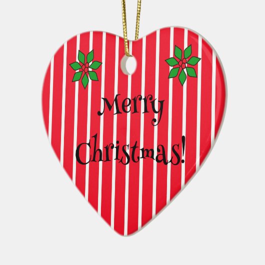 Familienaam en Jaar op Rode en Witte Strepen Keramisch Ornament (Links)