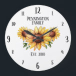 Familienaam en Jaar van de gevestigde bijtende zon Grote Klok<br><div class="desc">Waterverf zonnebloem illustratie door Valarie Wade. Familienaam en test. datum allemaal aanpasbaar.</div>